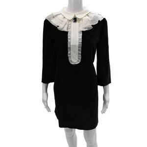 Vivetta Women Sheath Black Collared 3/4 Sleeve Knee Length Cotton Size 46